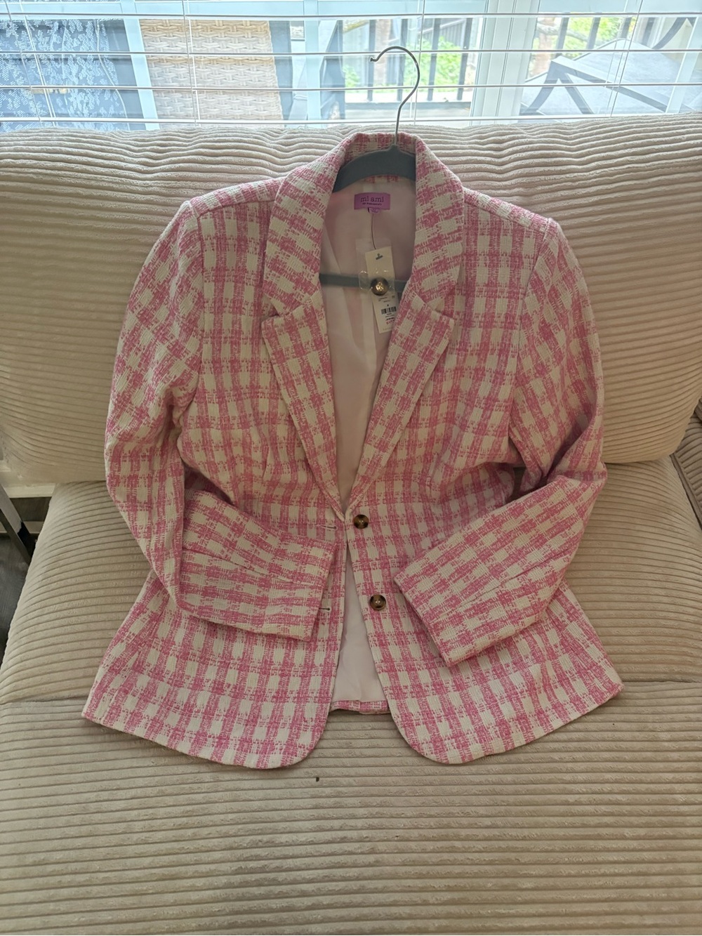 Pink and white blazer